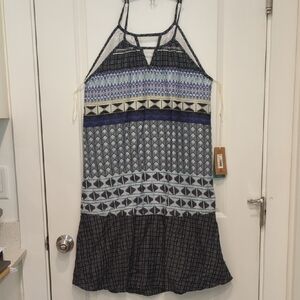 Prana Blue and White Asymmetrical Tiered Nari Mist Dress